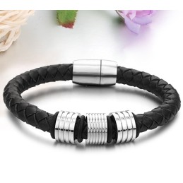 Bracciale In Pelle Di Titanio Nero Di Alta Qualità
