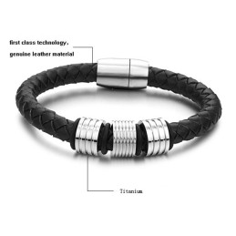 Bracciale In Pelle Di Titanio Nero Di Alta Qualità