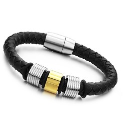 Bracciale In Pelle Di Titanio Nero Da Uomo Di Qualità Queen Of The Quality