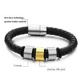 Bracciale In Pelle Di Titanio Nero Da Uomo Di Qualità Queen Of The Quality