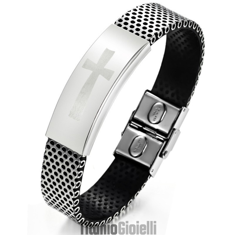 Bracciale In Pelle Di Titanio Con Croce Maschile, Qualità E Quantità Garantite