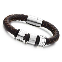 Bracciale In Pelle Di Titanio Marrone Di Alta Qualità
