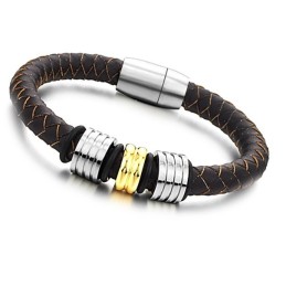 Bracciale In Pelle Di Titanio Marrone Di Qualità Queen Of