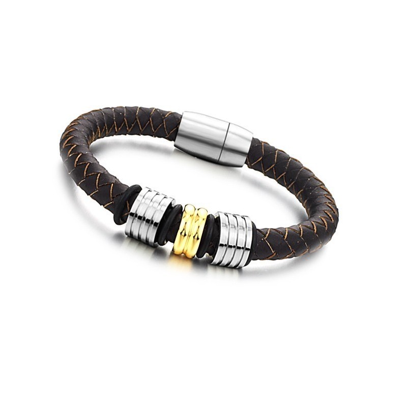 Bracciale In Pelle Di Titanio Marrone Di Qualità Queen Of Bracciale In Pelle Di Titanio Marrone Di Qualità Queen Of