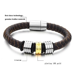 Bracciale In Pelle Di Titanio Marrone Di Qualità Queen Of