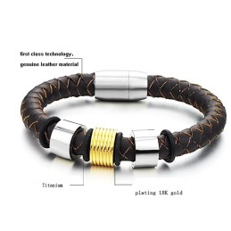 Ampia Varietà Di Bracciale In Pelle Di Titanio Marrone
