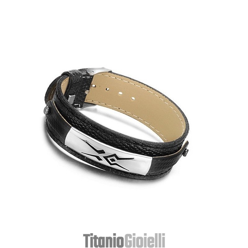 Bracciale In Pelle Di Titanio Nero Di Qualità Stabile