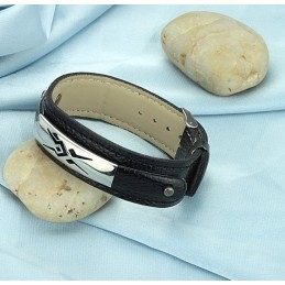 Bracciale In Pelle Di Titanio Nero Di Qualità Stabile