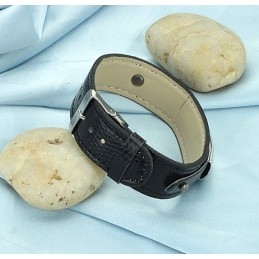 Bracciale In Pelle Di Titanio Nero Di Qualità Stabile