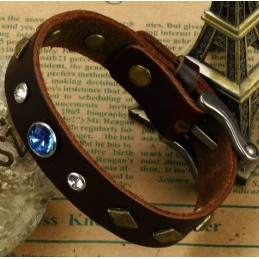 Bracciale In Pelle Di Titanio Retrò Resistente All'Uso Con Strass