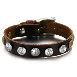 Bracciale In Pelle Di Titanio Retrò Di Alta Qualità Con Strass