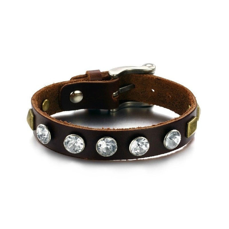 Bracciale In Pelle Di Titanio Retrò Di Alta Qualità Con Strass Bracciale In Pelle Di Titanio Retrò Di Alta Qualità Con Strass