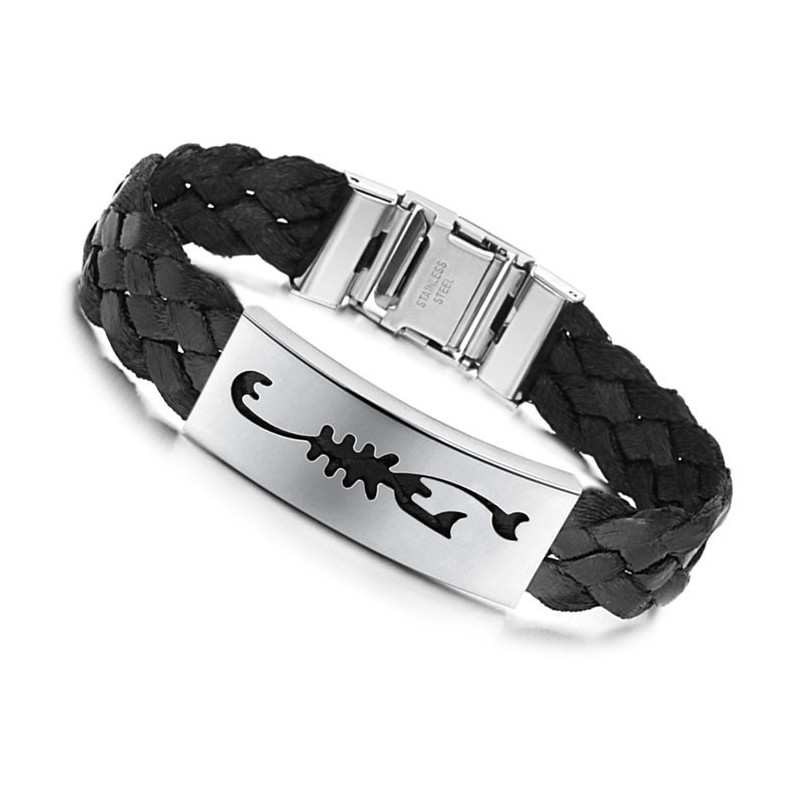Bracciale In Pelle Di Titanio Con Scorpione Maschile Facile Da Usare Bracciale In Pelle Di Titanio Con Scorpione Maschile Facile Da Usare