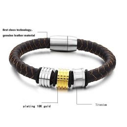 Bracciale Da Uomo In Pelle Di Titanio Marrone, Qualità E Quantità Garantite