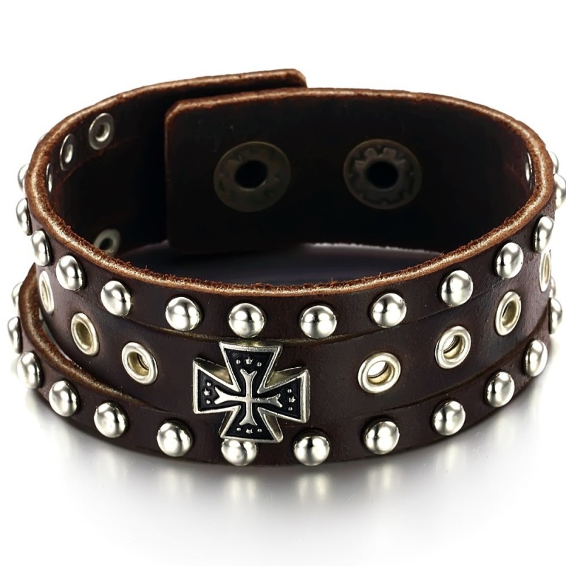 Bracciale In Pelle Di Titanio Con Croce Di Alta Qualità Bracciale In Pelle Di Titanio Con Croce Di Alta Qualità