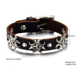 Bracciale In Pelle Di Titanio Con Croce Di Qualità Queen Of The Quality