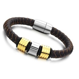 Bracciale Da Uomo In Pelle Di Titanio Marrone Di Eccellente Qualità