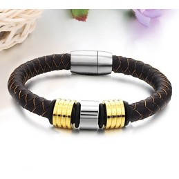 Bracciale Da Uomo In Pelle Di Titanio Marrone Di Eccellente Qualità