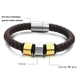 Bracciale Da Uomo In Pelle Di Titanio Marrone Di Eccellente Qualità