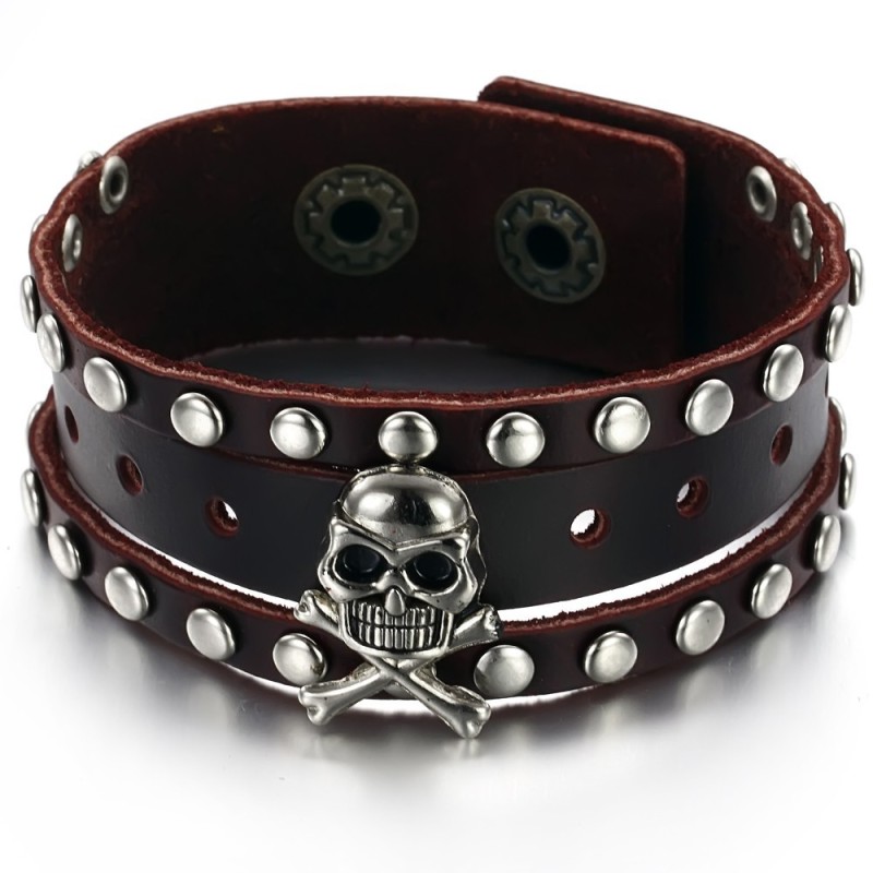 Bracciale In Pelle Di Titanio Con Teschio Maschile, Qualità E Quantità Garantite Bracciale In Pelle Di Titanio Con Teschio Maschile, Qualità E Quantità Garantite