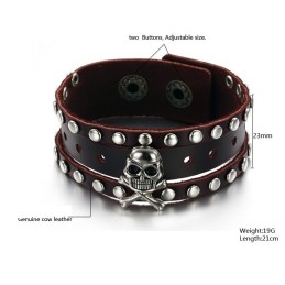 Bracciale In Pelle Di Titanio Con Teschio Maschile, Qualità E Quantità Garantite