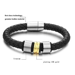 Ampia Varietà Di Bracciale In Pelle Di Titanio Nero
