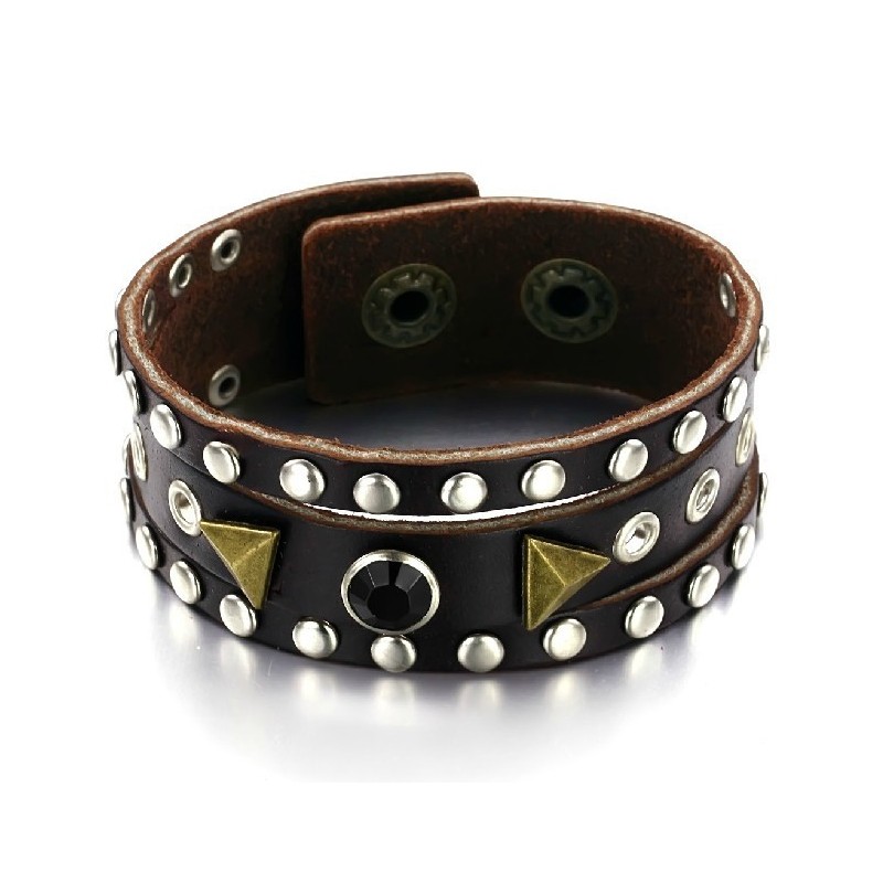 Bracciale In Pelle Di Titanio Retrò Di Alta Qualità Con Strass Bracciale In Pelle Di Titanio Retrò Di Alta Qualità Con Strass