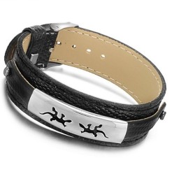 Bracciale In Pelle Di Titanio Nero Di Alta Qualità