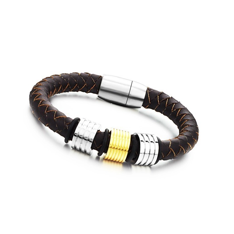 Bracciale In Pelle Di Titanio Marrone Da Uomo, Facile Da Usare Bracciale In Pelle Di Titanio Marrone Da Uomo, Facile Da Usare