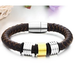 Bracciale In Pelle Di Titanio Marrone Da Uomo, Facile Da Usare