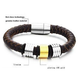 Bracciale In Pelle Di Titanio Marrone Da Uomo, Facile Da Usare