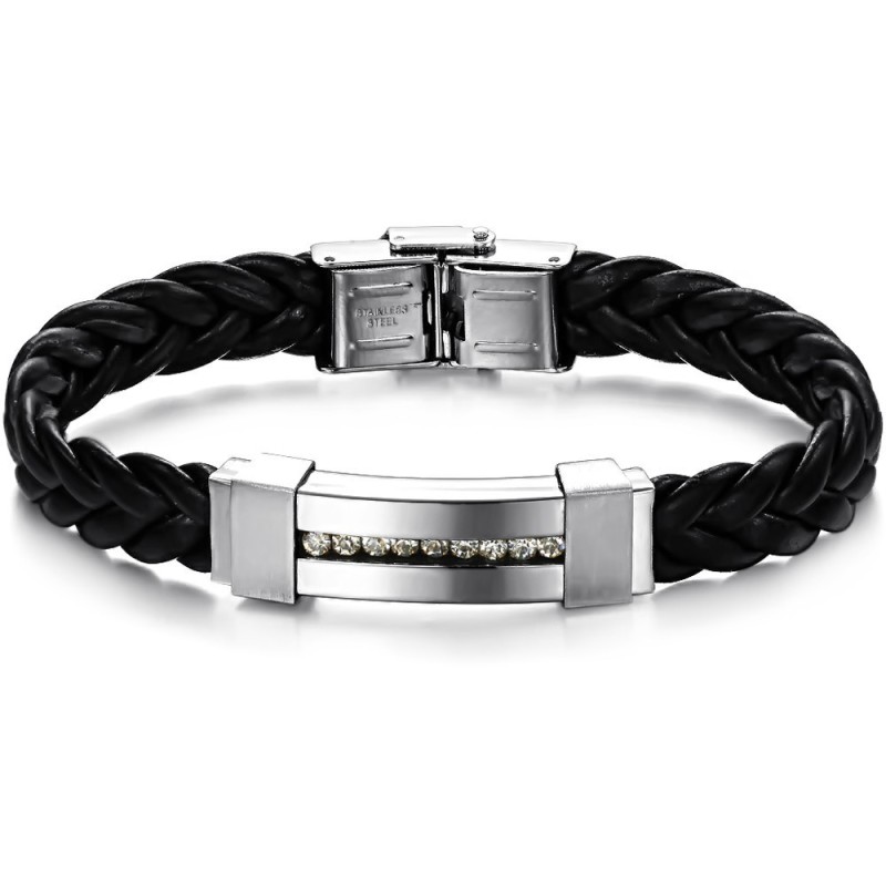Bracciale In Pelle Di Titanio Di Qualità Con Strass, Modello Queen Of Quality Bracciale In Pelle Di Titanio Di Qualità Con Strass, Modello Queen Of Quality