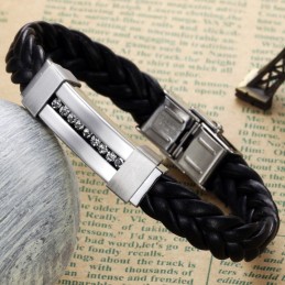 Bracciale In Pelle Di Titanio Di Qualità Con Strass, Modello Queen Of Quality