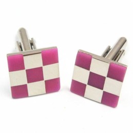 Gemelli In Titanio Con Griglie Rosa E Bianche Alla Moda
