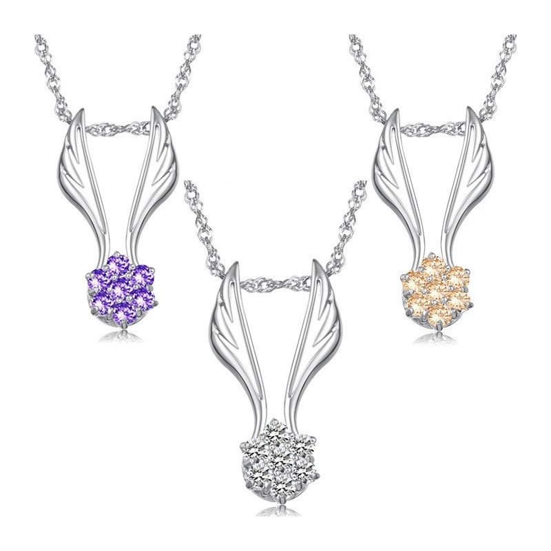 Collana In Titanio Placcato Platino A Forma Di Ala Femminile, Facile Da Usare, Con Strass Collana In Titanio Placcato Platino A Forma Di Ala Femminile, Facile Da Usare, Con Strass