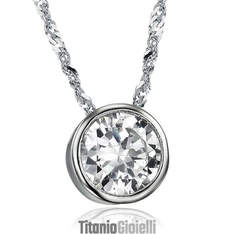 Collana Da Donna In Titanio Placcato Platino Con Strass "To Have A Long Story"