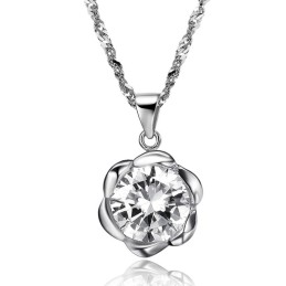 Collana In Titanio Placcato Platino A Forma Di Rosa Da Donna, Di Qualità Stabile