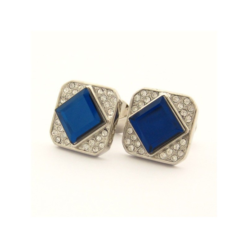 Gemelli Quadrati In Titanio Con Cristallo Blu E Diamanti Gemelli Quadrati In Titanio Con Cristallo Blu E Diamanti