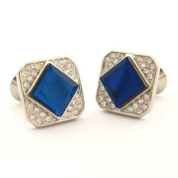 Gemelli Quadrati In Titanio Con Cristallo Blu E Diamanti