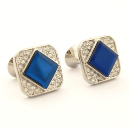 Gemelli Quadrati In Titanio Con Cristallo Blu E Diamanti