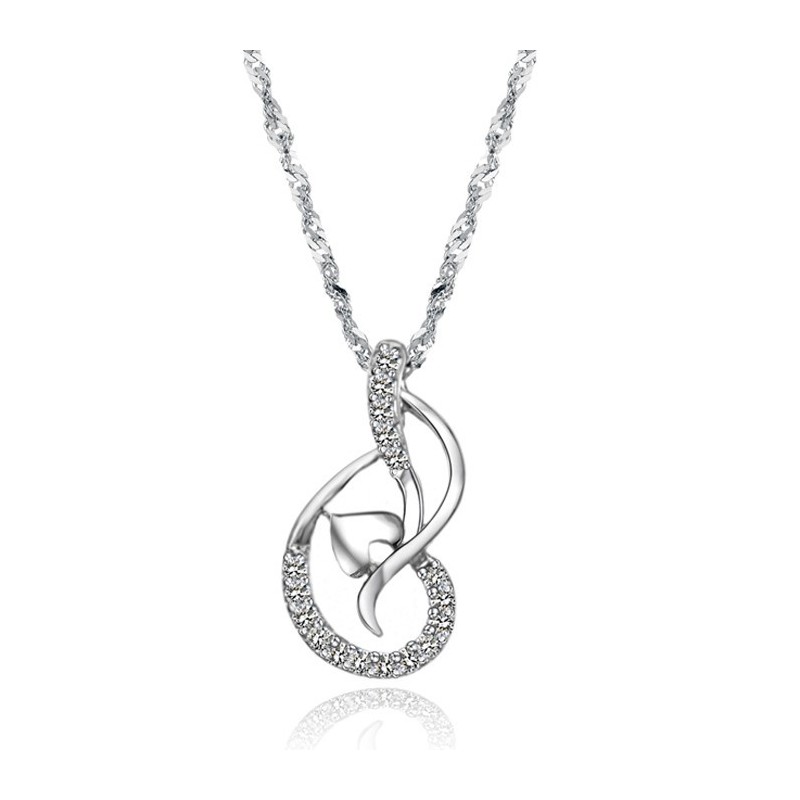 Collana Da Donna In Titanio Placcato Platino Di Alta Qualità Con Strass Collana Da Donna In Titanio Placcato Platino Di Alta Qualità Con Strass