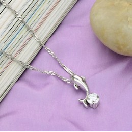 Collana In Titanio Placcato In Platino Con Diamante A Forma Di Delfino Da Donna, Con Garanzia Di Qualità E Quantità