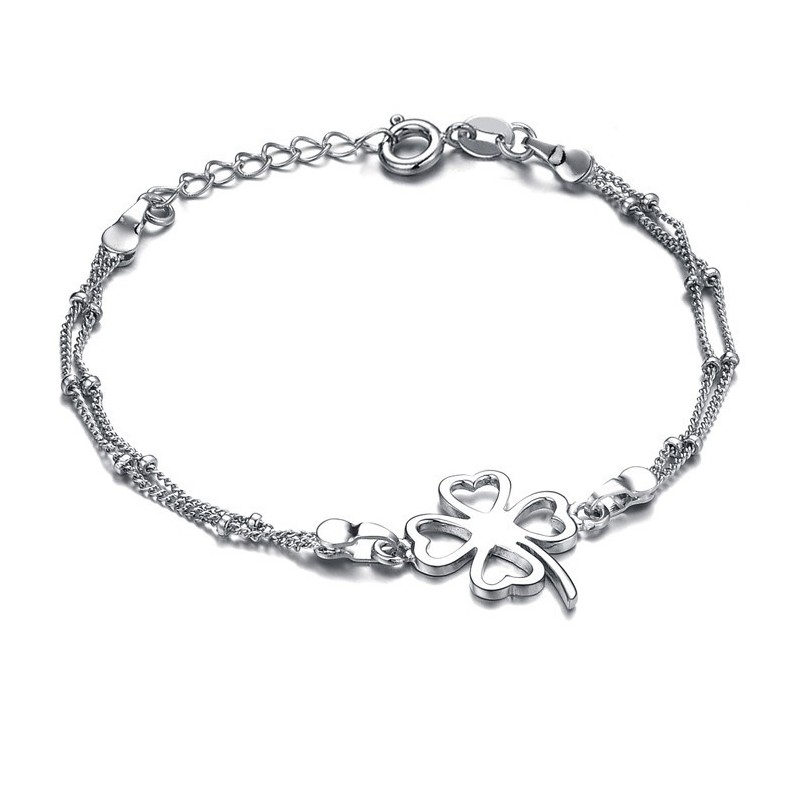 Cavigliera Da Donna In Titanio Placcato In Platino A Forma Di Trifoglio, Qualità E Quantità Garantite Cavigliera Da Donna In Titanio Placcato In Platino A Forma Di Trifoglio, Qualità E Quantità Garantite