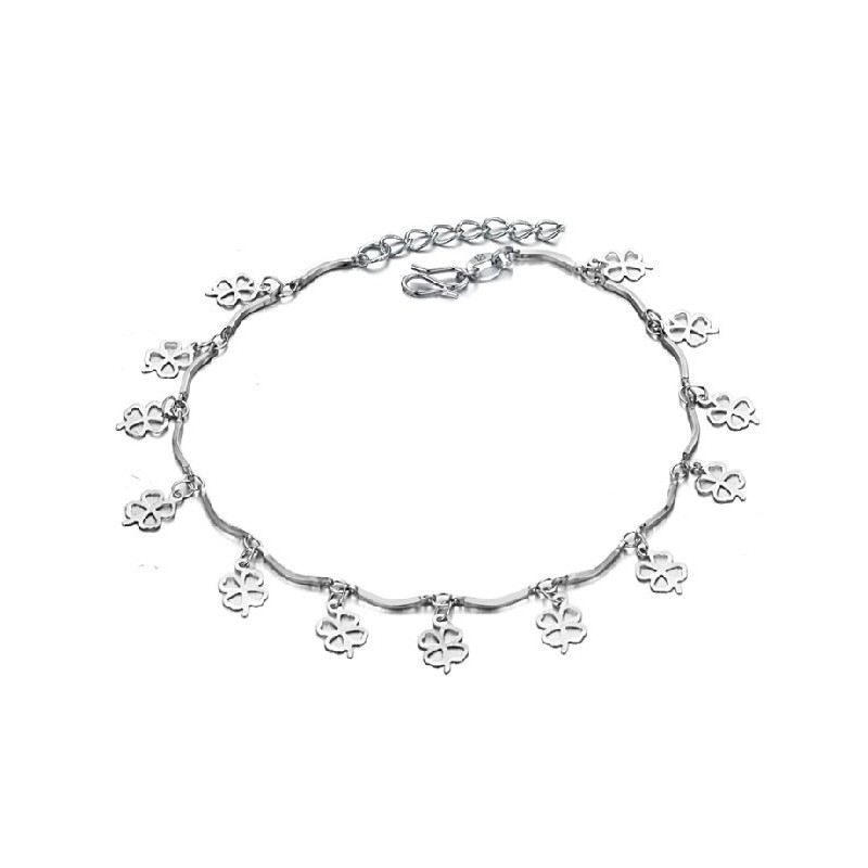 Cavigliera Da Donna In Titanio Placcato In Platino A Forma Di Trifoglio, Qualità E Quantità Garantite Cavigliera Da Donna In Titanio Placcato In Platino A Forma Di Trifoglio, Qualità E Quantità Garantite