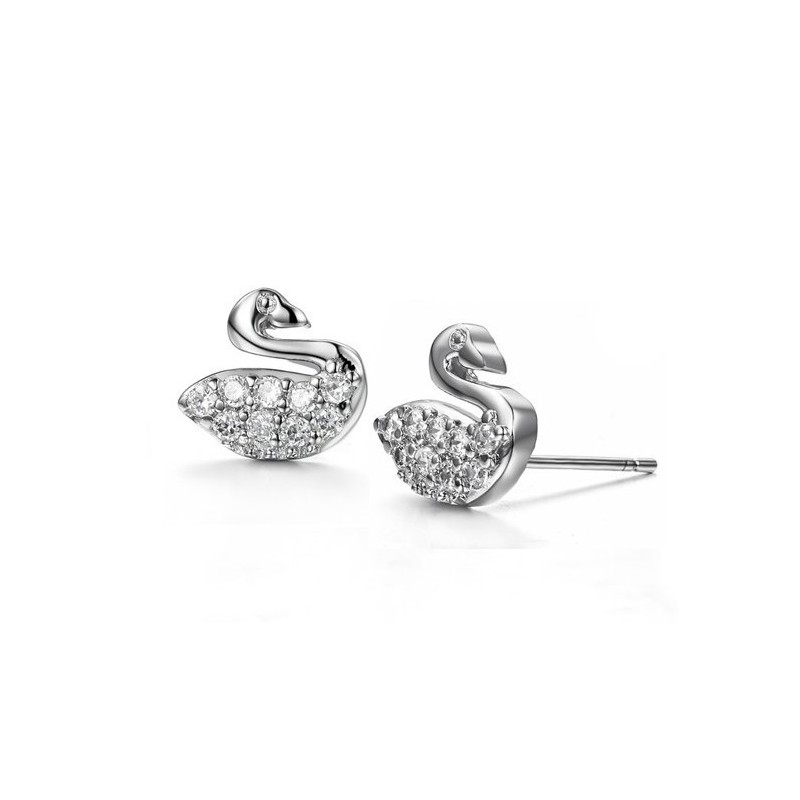 Orecchini Da Donna A Forma Di Cigno, In Titanio, Placcati In Platino E Con Diamanti, Resistenti All'Uso Orecchini Da Donna A Forma Di Cigno, In Titanio, Placcati In Platino E Con Diamanti, Resistenti All'Uso