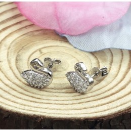Orecchini Da Donna A Forma Di Cigno, In Titanio, Placcati In Platino E Con Diamanti, Resistenti All'Uso