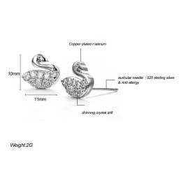 Orecchini Da Donna A Forma Di Cigno, In Titanio, Placcati In Platino E Con Diamanti, Resistenti All'Uso