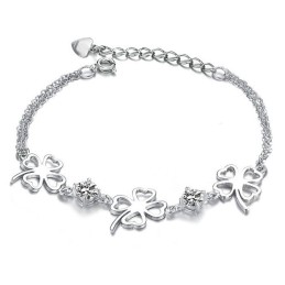 Bracciale Da Donna Di Qualità, In Titanio Placcato In Platino A Forma Di Trifoglio Con Diamante