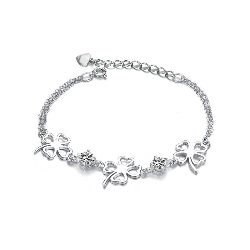 Bracciale Da Donna Di Qualità, In Titanio Placcato In Platino A Forma Di Trifoglio Con Diamante Bracciale Da Donna Di Qualità, In Titanio Placcato In Platino A Forma Di Trifoglio Con Diamante