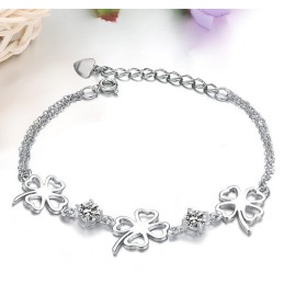 Bracciale Da Donna Di Qualità, In Titanio Placcato In Platino A Forma Di Trifoglio Con Diamante